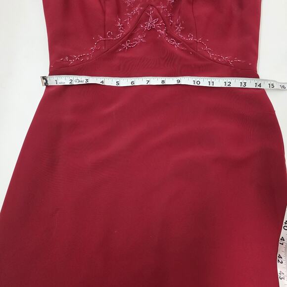 Vintage Y2K Red Maxi Dress W/ Shawl Gown David’s Bridal Sz 4 Beaded Front Demure - Picture 6 of 9